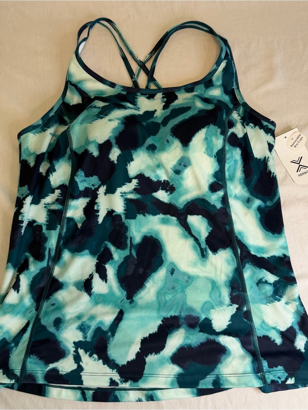 Xersion Teal & Navy Strappy Workout Tank Size L